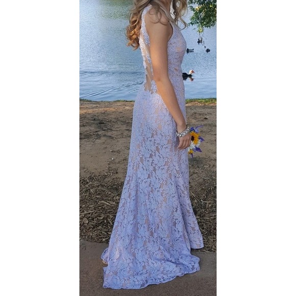 Jovani  Altered Sz 6 Lilac Lace Nude Illusion Rhinestone Formal Dress MSRP $700 - Picture 1 of 9